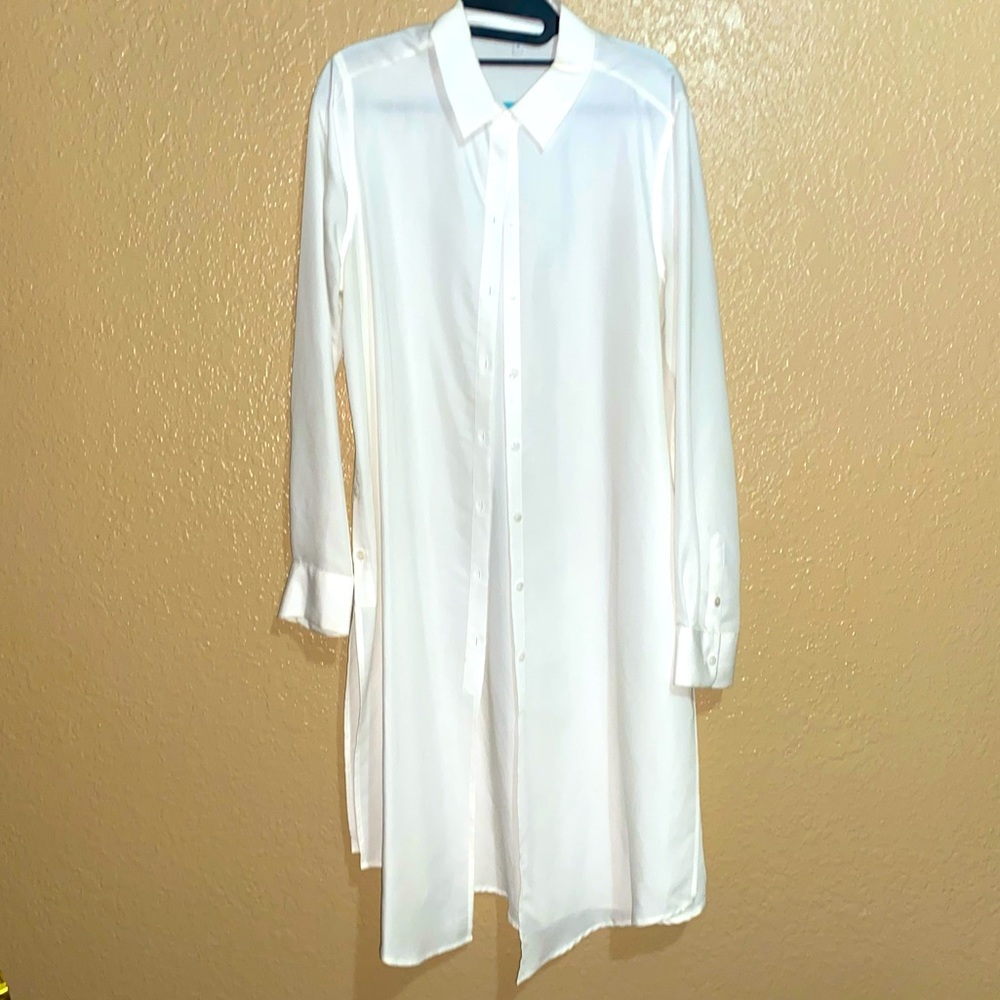 Foxcroft White Long Button Up